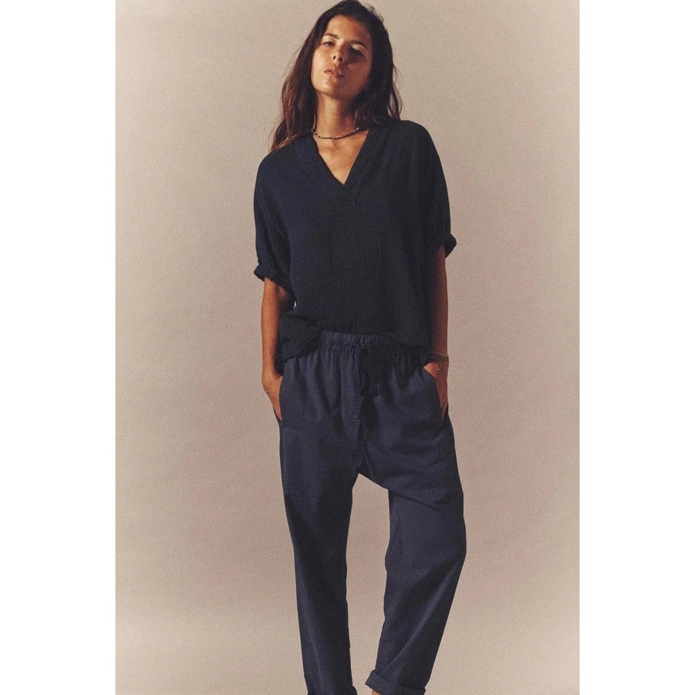 Xirena Cotton Gauze Pants Womens Small Navy Blue Drawstring Coastal Breathable